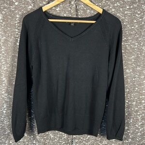 Banana Republic Black Scoop‎ V Neck Long Sleeve Sweater Plain Blank